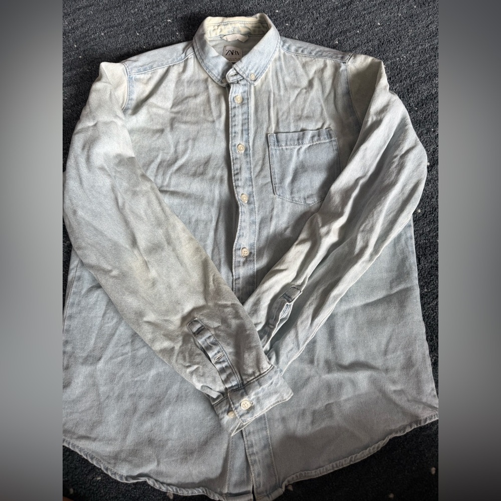 Zara Light Washed Denim Button-Down Shirt